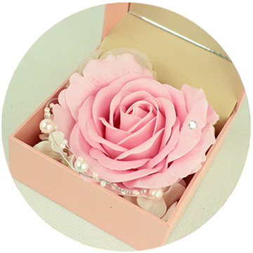 ボックスに入ったピンクのバラ